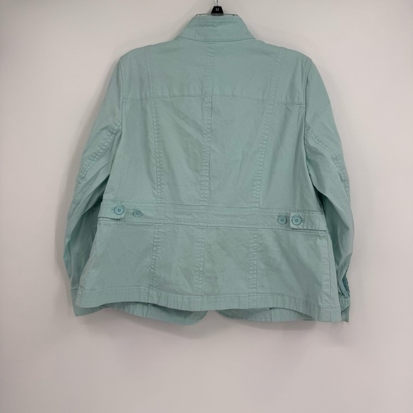 Talbots Womens Jacket Green High Collar Buttons Pockets Cotton Size 16W - Picture 6 of 8